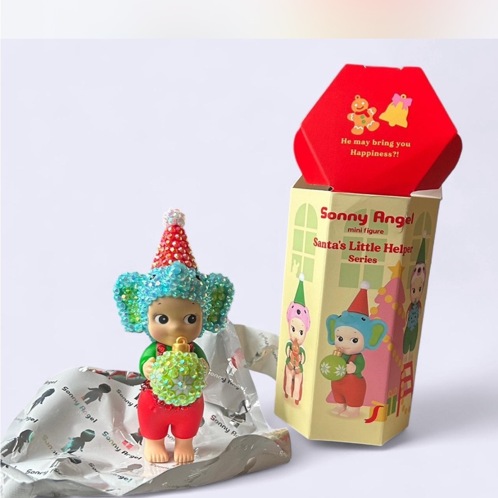 Custom Bedazzled Sonny Angel Elephant Figure Santa's Little Helper